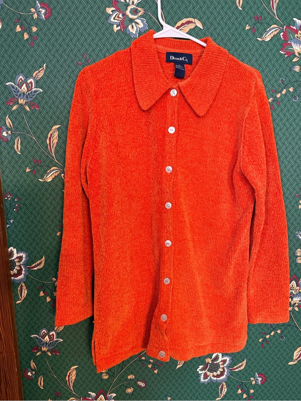 Vintage Orange Chenille Button-Front Women's Sweater